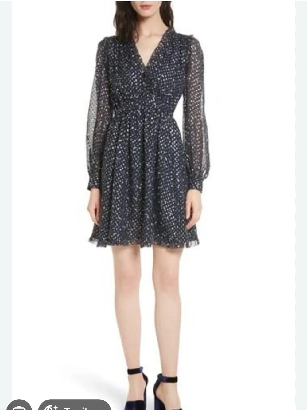 kate spade navy and white star print long sleeve dress